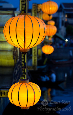 Limited Edition Photograph of Glowing Lanterns on the Thu-Bon River, in Hoi-An, Vietnam.  Photograph by Denver artist, Lauri R. Dunn.  